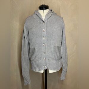 Stamp 10 Women's Tight Knit long sleeve Button-Up hooded Gray sweater|Size:L